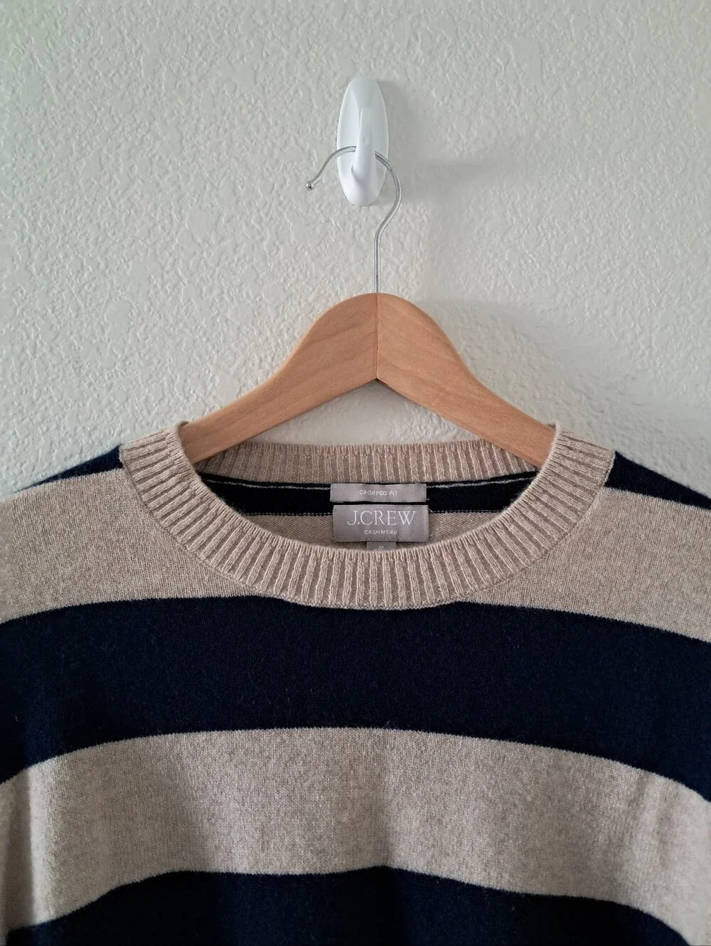 J. Crew Sweater100% Cashmere Striped Cropped  Blue Tan Size Medium